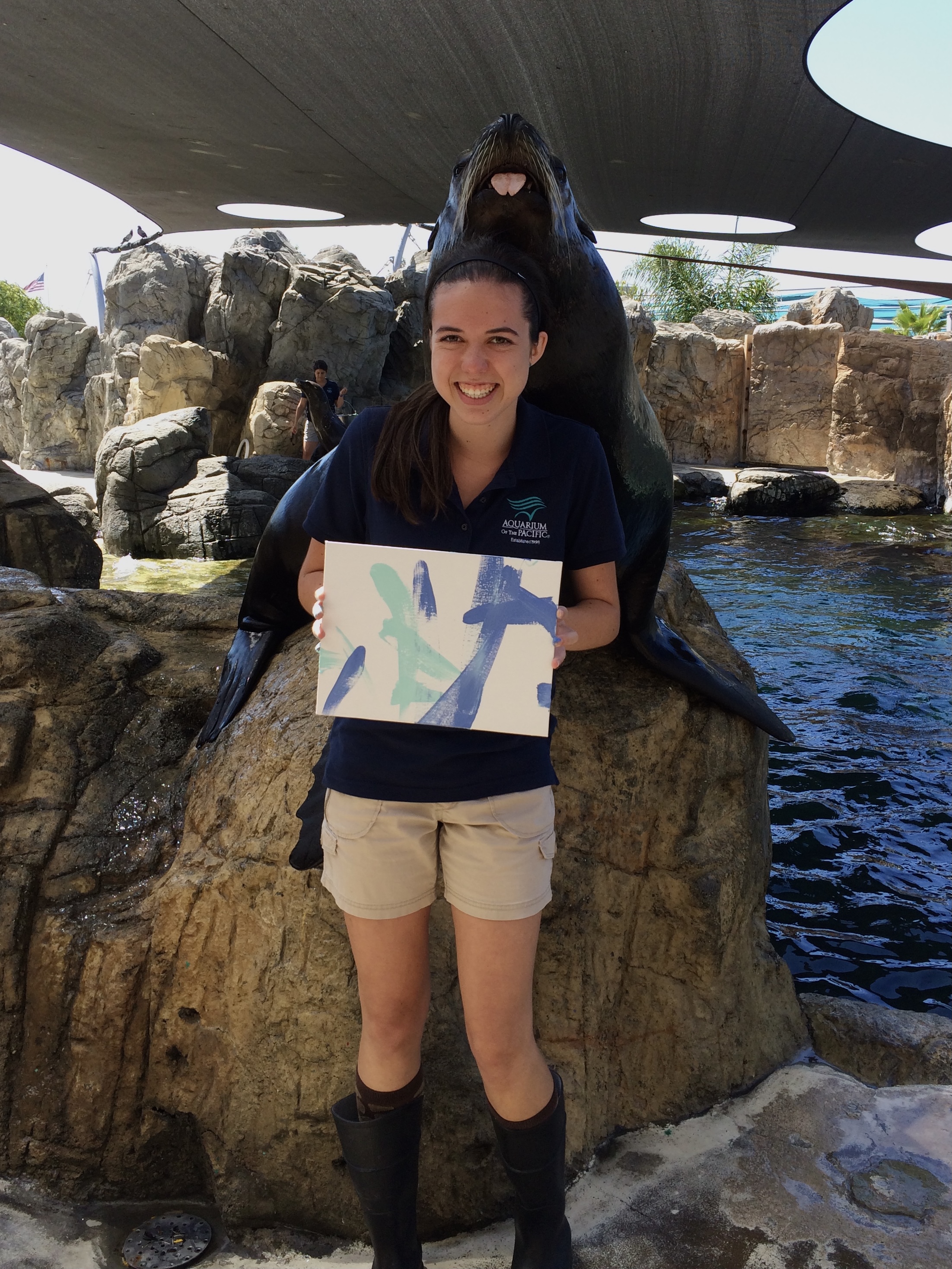 Hanging with Parker the California sea lion “artist” at the Aquarium of the Pacific